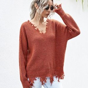 Windsor | Bohemian Burnt Orange Distressed Knit Sweater Large
